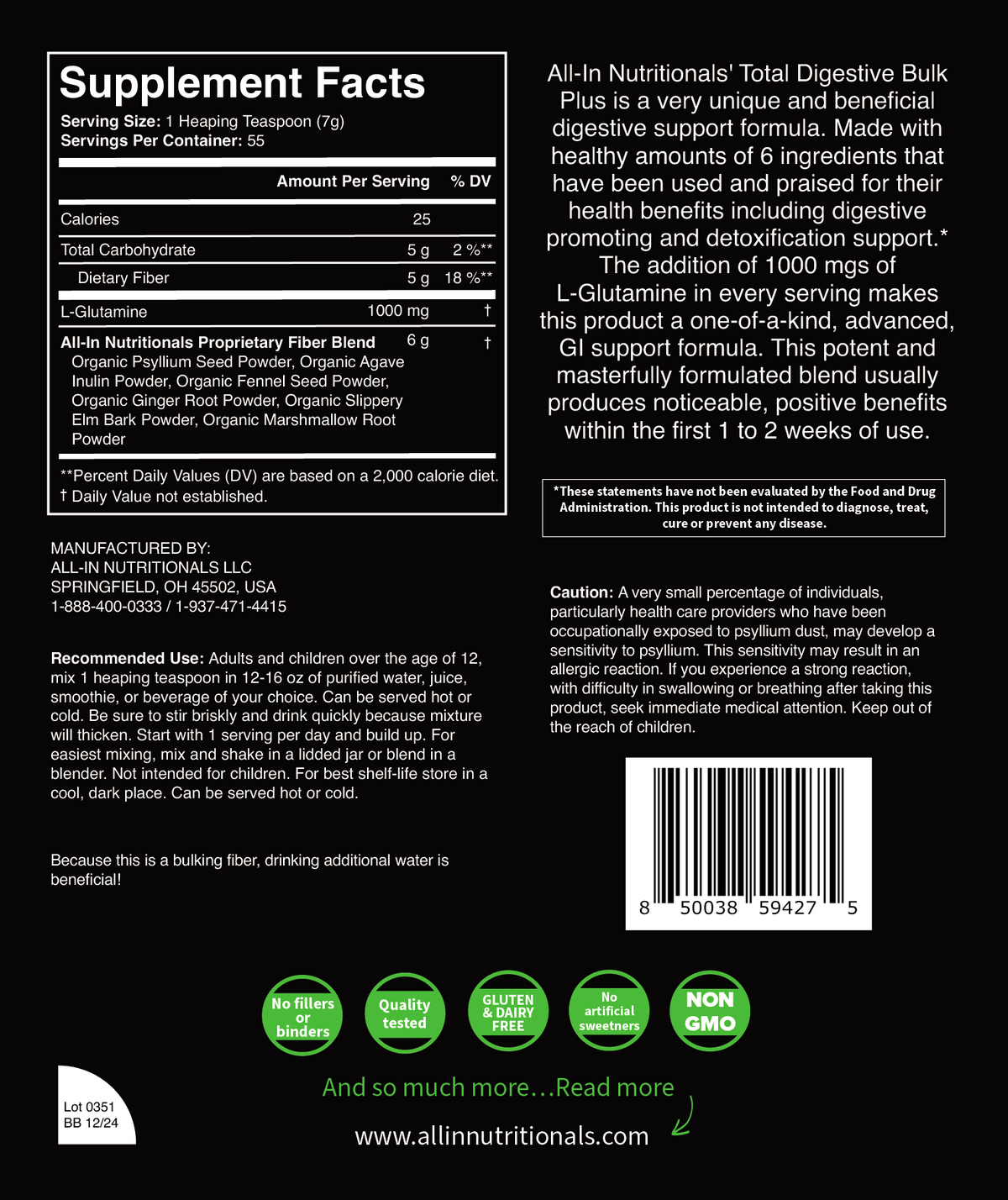 Digestive Plus Total Digestive Bulk + – All-In Nutritionals